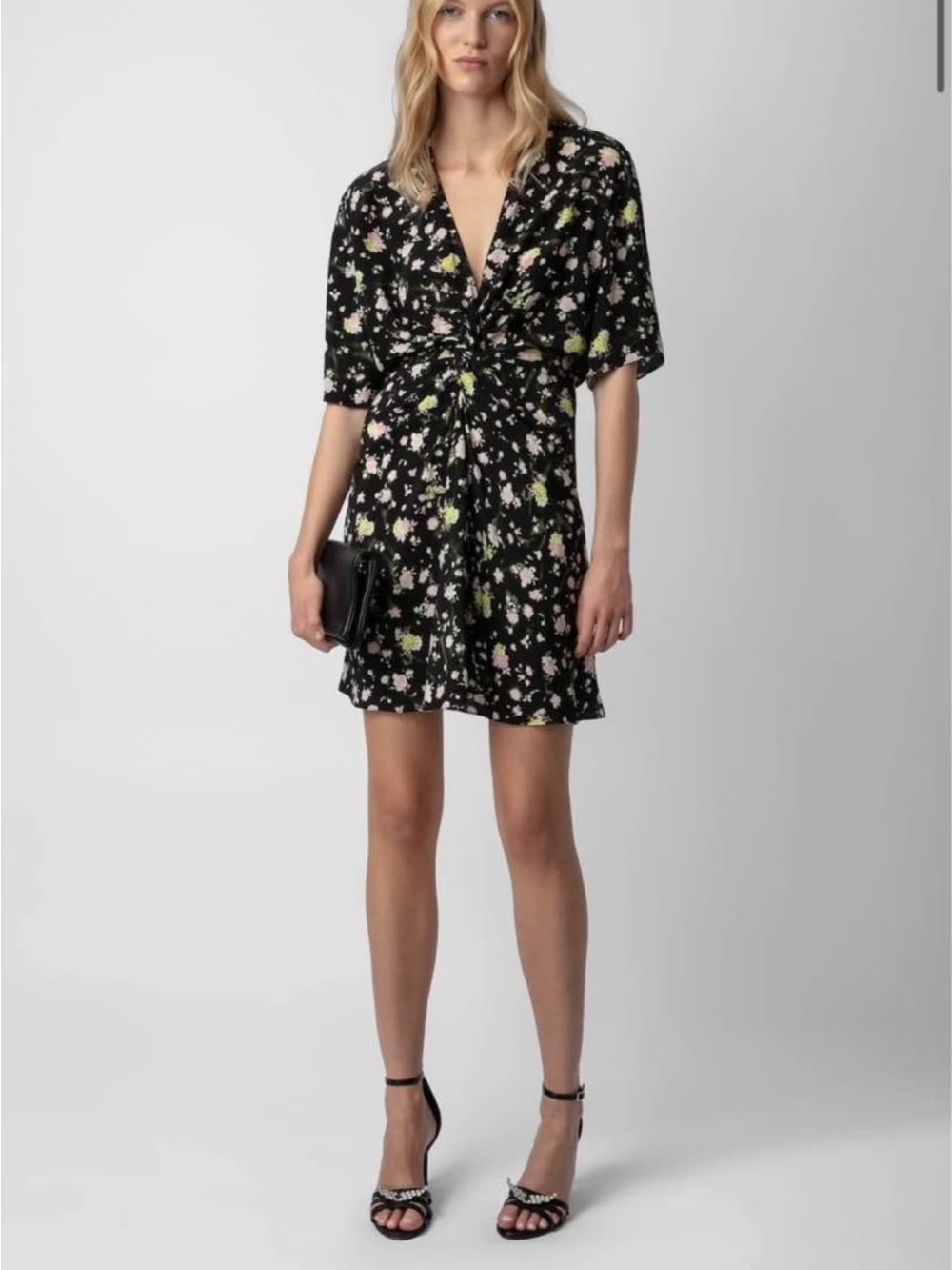 Zadig and Voltaire designer Black Floral Twist-Front Mini Dress